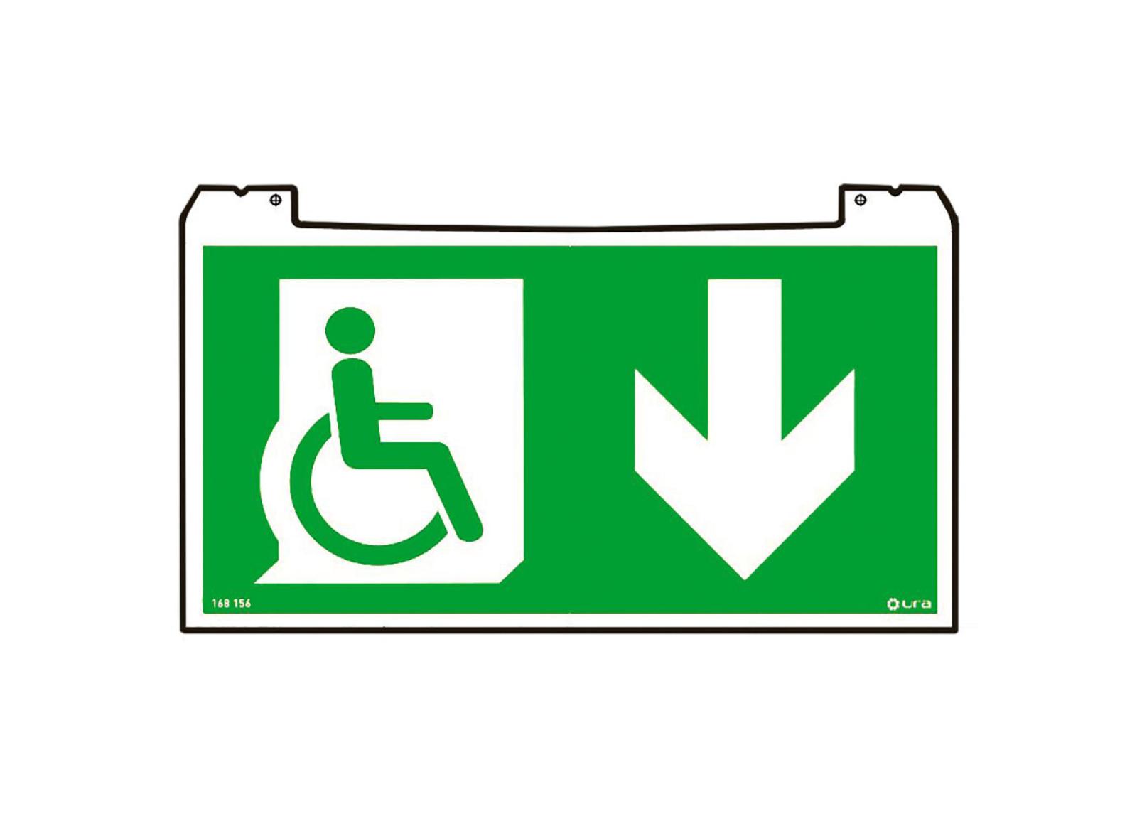 Porte-pictogramme signalisation Évacuation Practice Evolution avec Personne à Mobilité Réduite PMR et flèche vers le bas Porte-pictogramme signalisation Évacuation Practice Evolution avec Personne à Mobilité Réduite PMR et flèche vers le bas