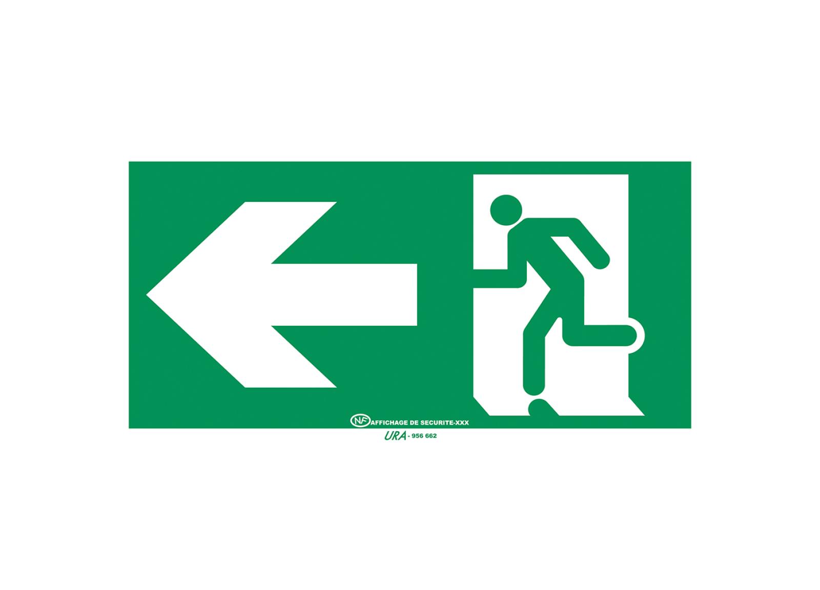 Pictogramme autocollant pour signalisation Évacuation avec symbole flèche vers la gauche