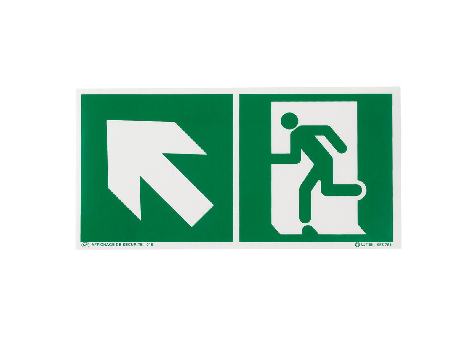 Pictogramme autocollant pour signalisation Évacuation avec symbole flèche vers le haut à gauche