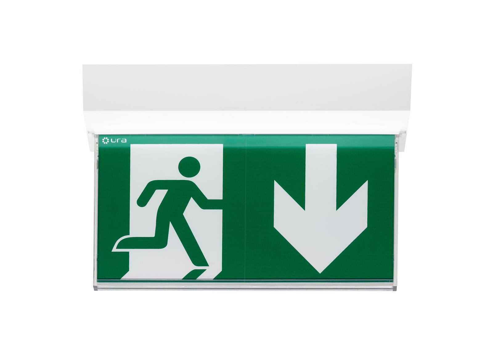 LSC Uralife V Évacuation 24VDC - 45lm - pose plafond encastrée/saillie - IP43/IK07 - éclairage uniforme du pictogramme