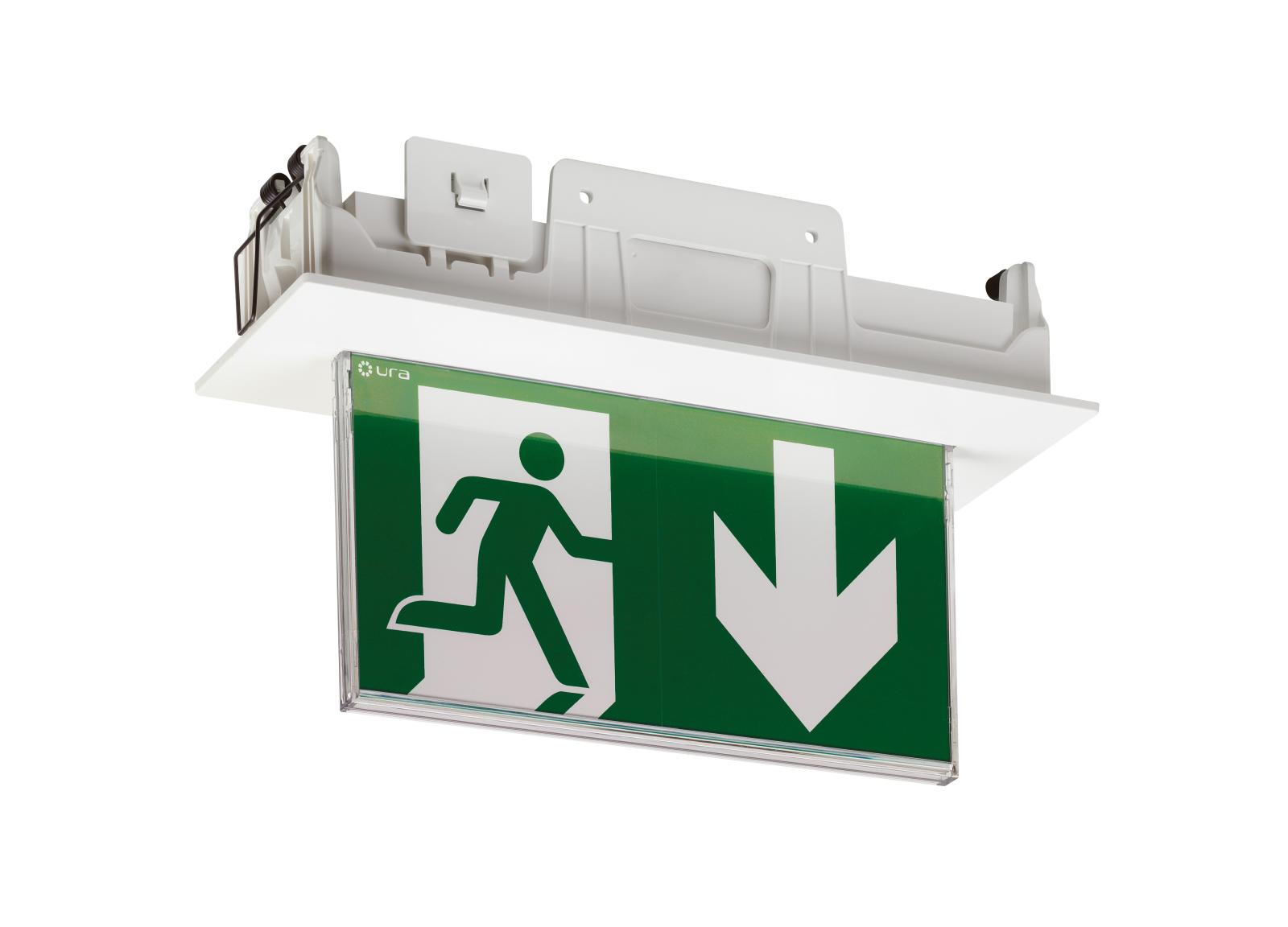 LSC Uralife V Évacuation 24VDC - 45lm - pose plafond encastrée/saillie - IP43/IK07 - éclairage uniforme du pictogramme