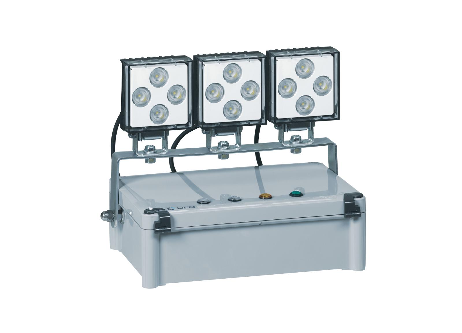 Bloc à phares LEDs IP65 IK07 Super SATI Adressable 3 phares large flux 3000lm 1h consommation 2W Bloc à phares LEDs IP65 IK07 Super SATI Adressable 3 phares large flux 3000lm 1h consommation 2W