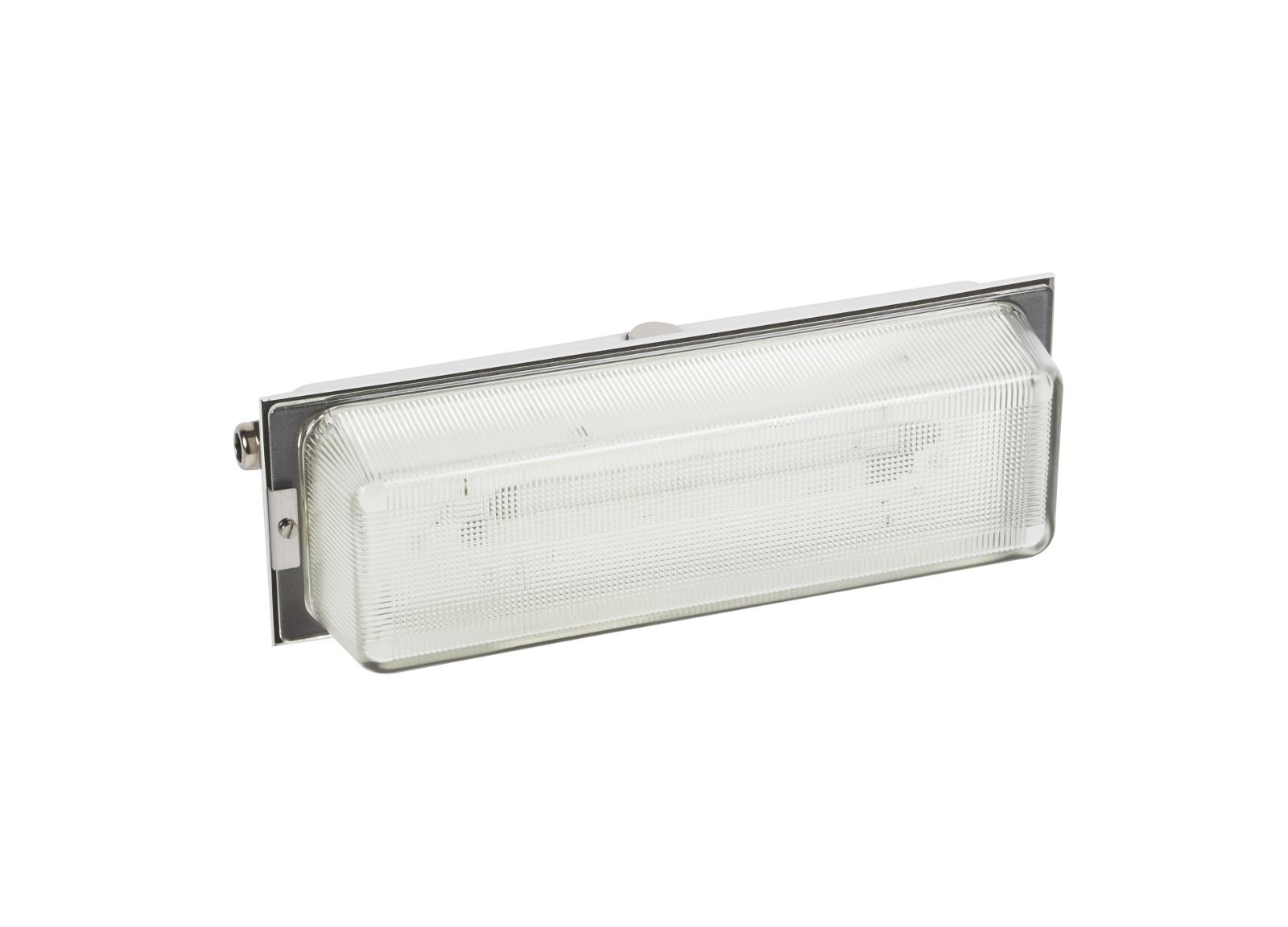 Luminaire pour Sources Centrales LSC d'évacuation 110V=/220V=/230V~ type tôle et verre IP66 IK04 flux 45lm Luminaire pour Sources Centrales LSC d'évacuation 110V=/220V=/230V~ type tôle et verre IP66 IK04 flux 45lm