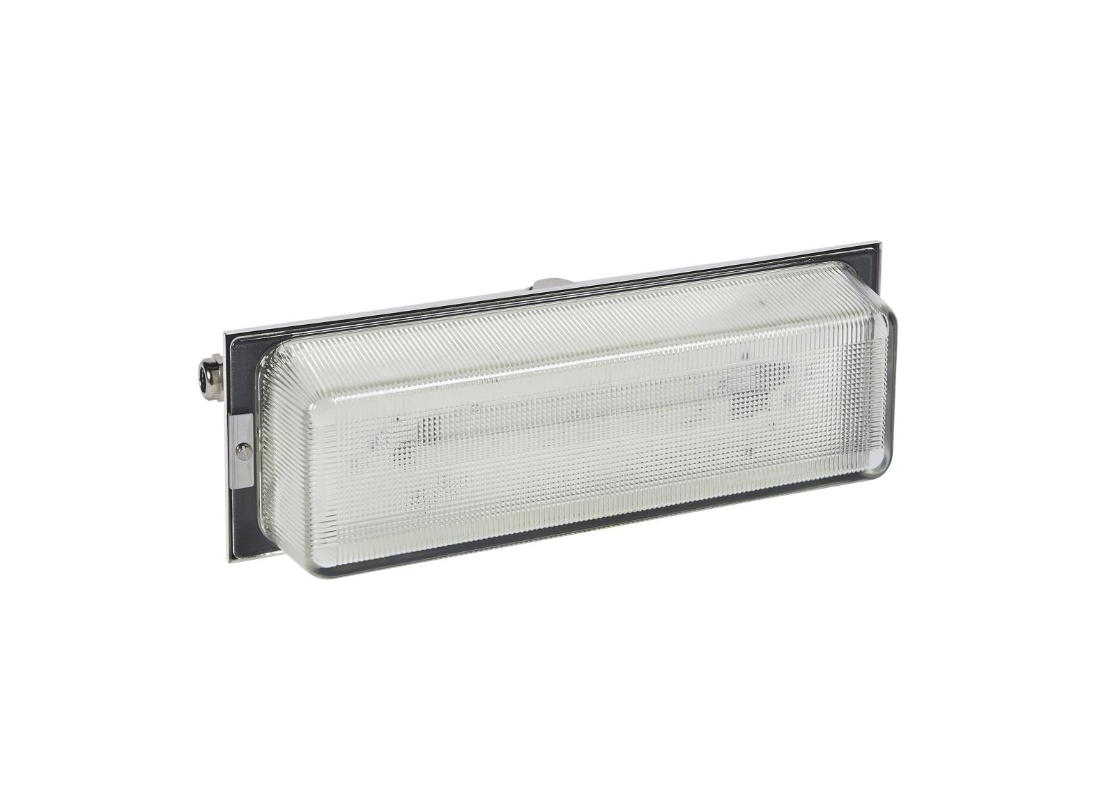 Luminaire pour Sources Centrales LSC d'évacuation 24V=/48V= type tôle et verre IP66 IK04 flux 45lm Luminaire pour Sources Centrales LSC d'évacuation 24V=/48V= type tôle et verre IP66 IK04 flux 45lm